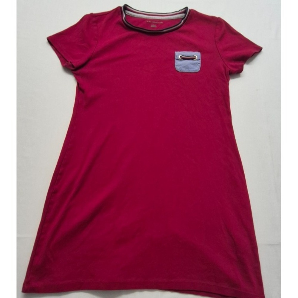 Tommy Hilfiger women's red t-shirt dress M pocket crew neck Cotton Stretch Y2K